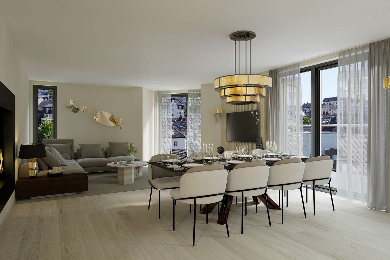 Leilighet 210, stue og kjøkken på nesten 50 kvm.