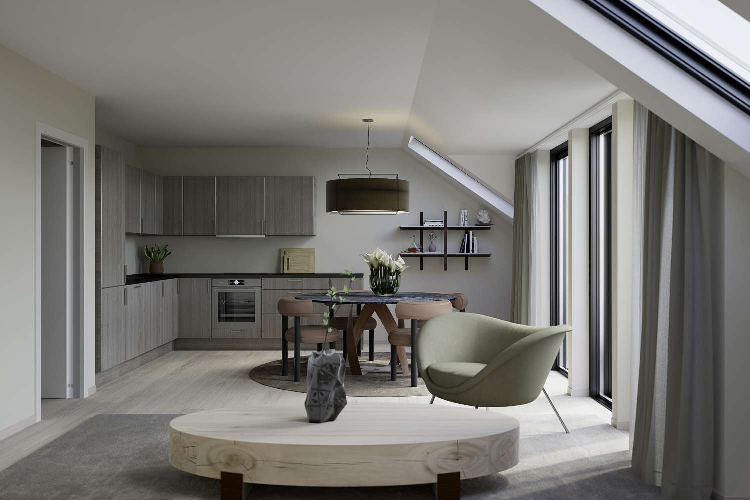 Leilighet 501–504 har stue og kjøkken på 29 kvm.